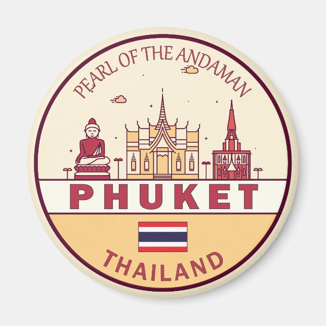 Phuket Thailand City Skyline Emblem Magnet (Framsidan)