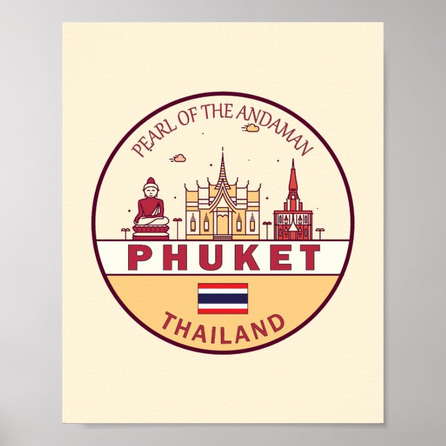 Phuket Thailand City Skyline Emblem Poster (Framsidan)