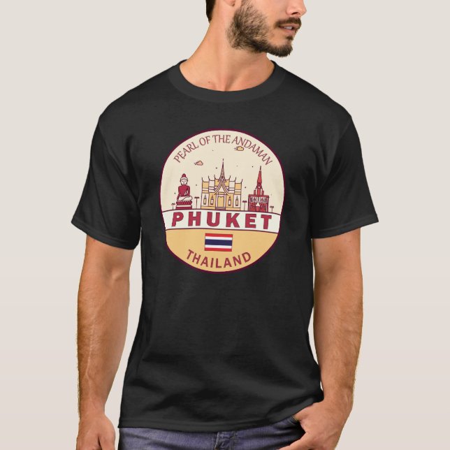 Phuket Thailand City Skyline Emblem T Shirt (Framsida)