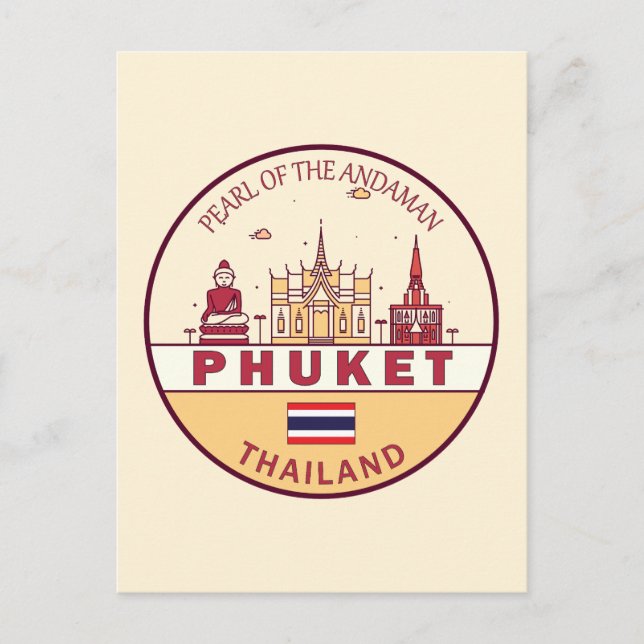 Phuket Thailand City Skyline Emblem Vykort (Framsida)