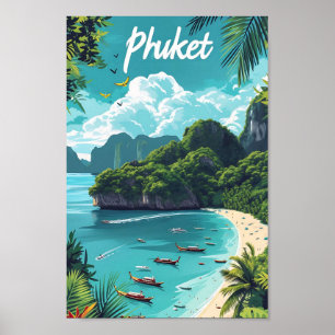 Phuket Thailand Konstnärlig Resillustration Poster