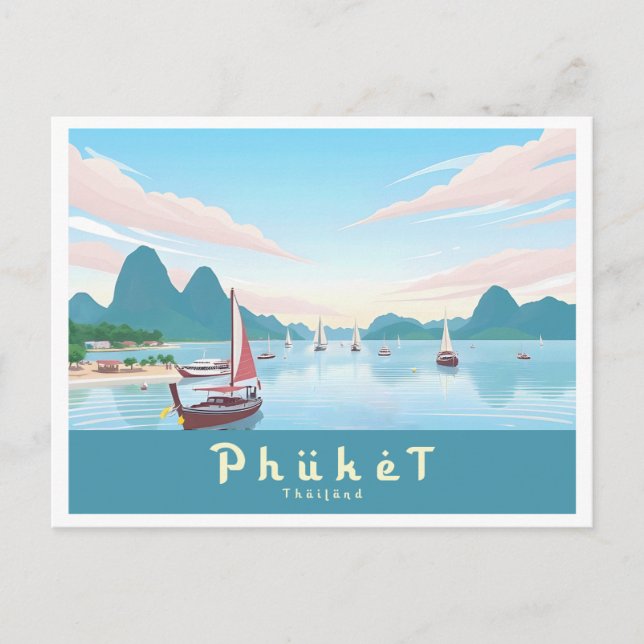 Phuket Thailand Pastel Travel Vykort (Framsida)