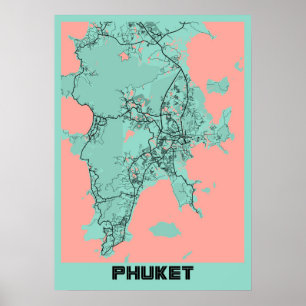Phuket - Thailand Peony City Karta Poster
