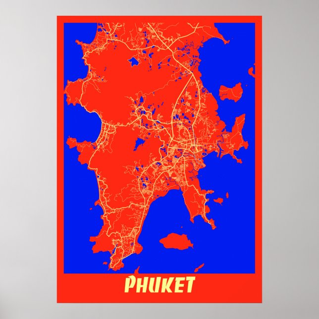 Phuket - Thailand Retro City Karta Poster (Framsidan)