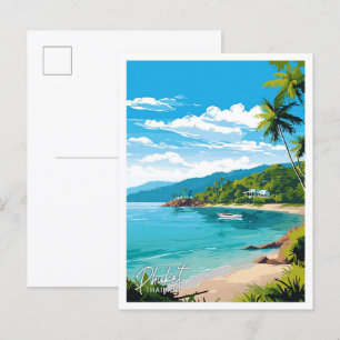 Phuket Thailand Travel Vintage illustration Vykort