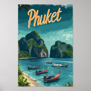 Phuket Thailand Vintage Konst Resa Illustration Poster