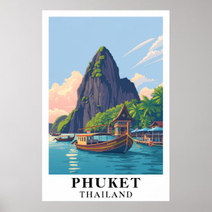 Phuket Thailand Vintage Tropisk Ö Island Resa Kons Poster