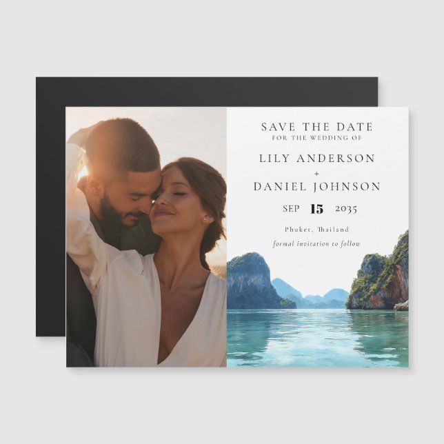 Phuket Thailand Wedding Photo Save The Date Magnetisk Inbjudningskort (Fram/baksida)