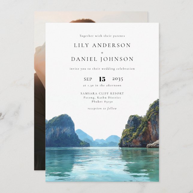 Phuket Thaniland Destination Photo Wedding Inbjudningar (Fram/baksida)