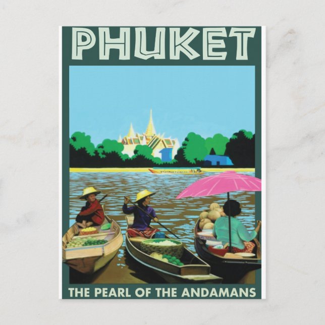 Phuket vintage resemålning affisch. vykort (Framsida)