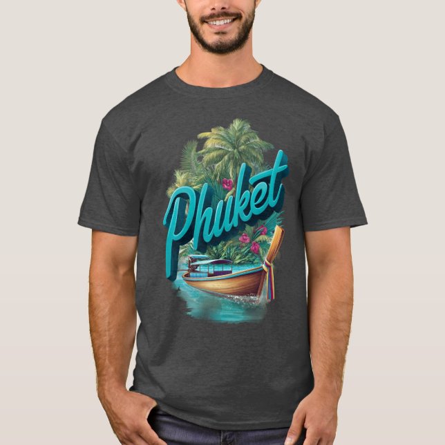Phuketropicalhailand design with longtail boat fun t shirt (Framsida)