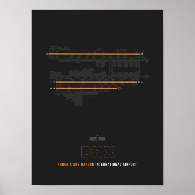 PHX - Phoenix Himlar Harbour Airport Runway Diagra Poster (Framsidan)