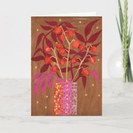 Physalis Kinesisk Lanterns Papper Collage Blommigt Anteckningskort