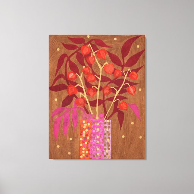 Physalis Kinesisk Lanterns Papper Collage Blommigt Canvastryck (Framsida)