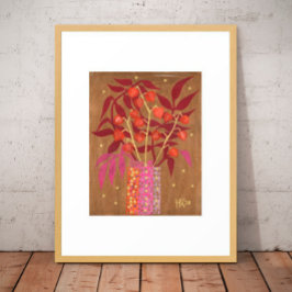 Physalis Kinesisk Lanterns Papper Collage Blommigt Poster
