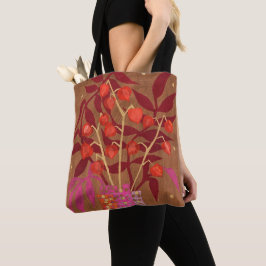Physalis Kinesisk Lanterns Papper Collage Blommigt Tygkasse