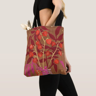 Physalis Kinesisk Lanterns Papper Collage Blommigt Tygkasse