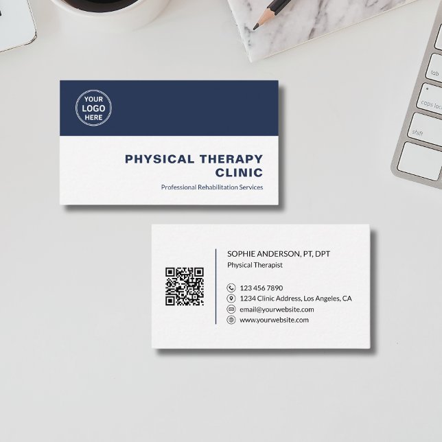 Physical Therapy Clinic Custom Logo QR Code Visitkort (Physical Therapy Clinic Custom Logo QR Code Business Card)