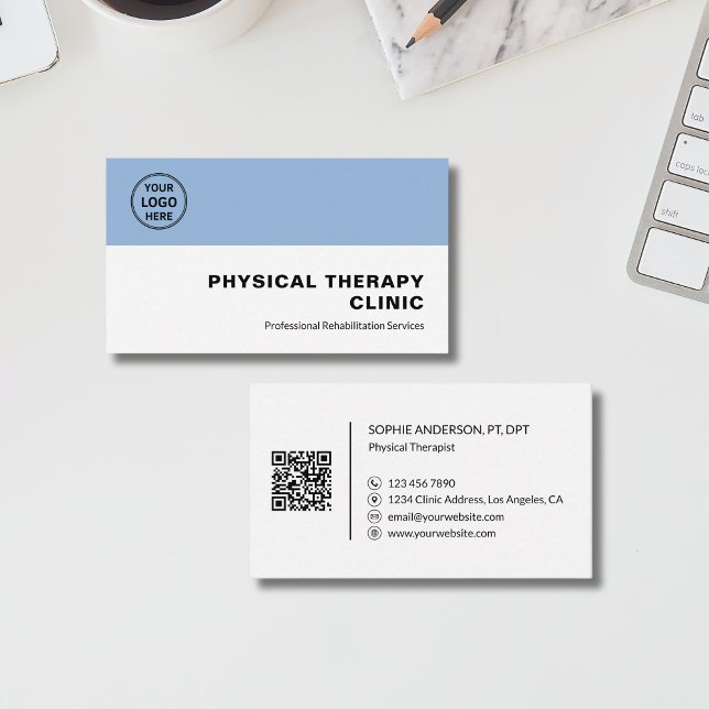 Physical Therapy Clinic Professional Logo QR  Visitkort (Physical Therapy Clinic Professional Logo QR Business Card)