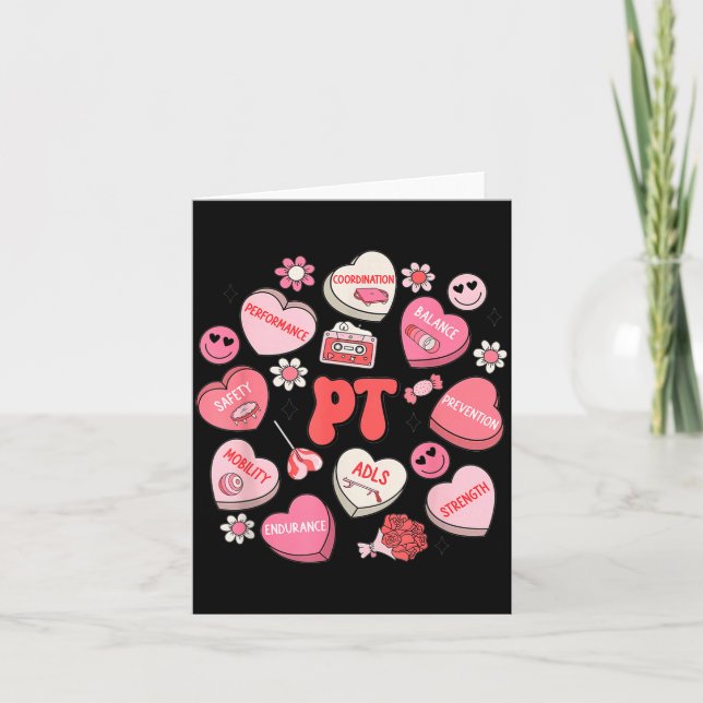 Physical Therapy Groovy Valentine's Day Heart Cand Kort (Framsida)
