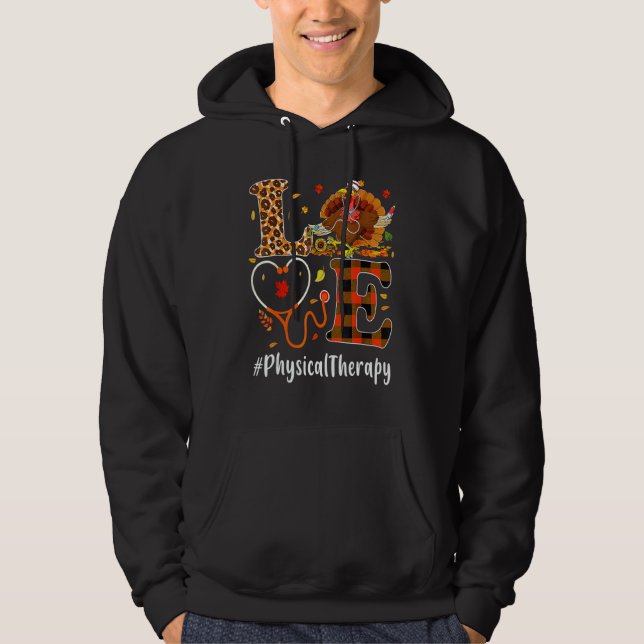 Physical Therapy Love Thanksgiving Leopard  Turkey Hoodie (Framsida)