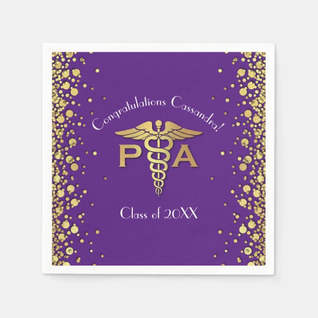 Physician Assistant PA Graduation Purple Gold Pappersservett (Framsidan)