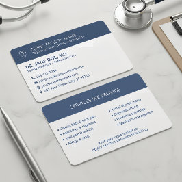 Physician Medical Clinic Minimalist Navy Blue Visitkort