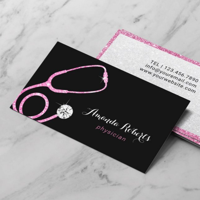 Physician Modern Rosa Glitter Stethoscope Doktor Visitkort (Skapare uppladdad)