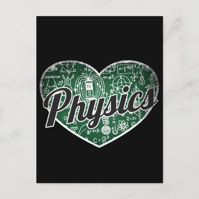 Physics Retro Heart Blackboard Kärlek Vykort (Framsida)