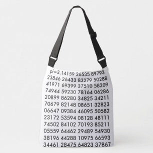 pi= 3,14159 Math Science pi Day Digits black white Axelväska