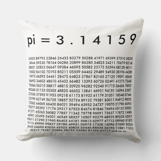 pi= 3.14159 PI-dagsnummer för svart, vit matematik Kudde (Framsida)