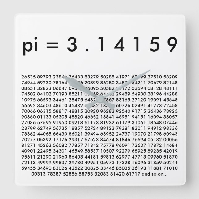 pi= 3,14159 Pi-dagstidningar för svartvit matemati Fyrkantig Klocka (Framsida)