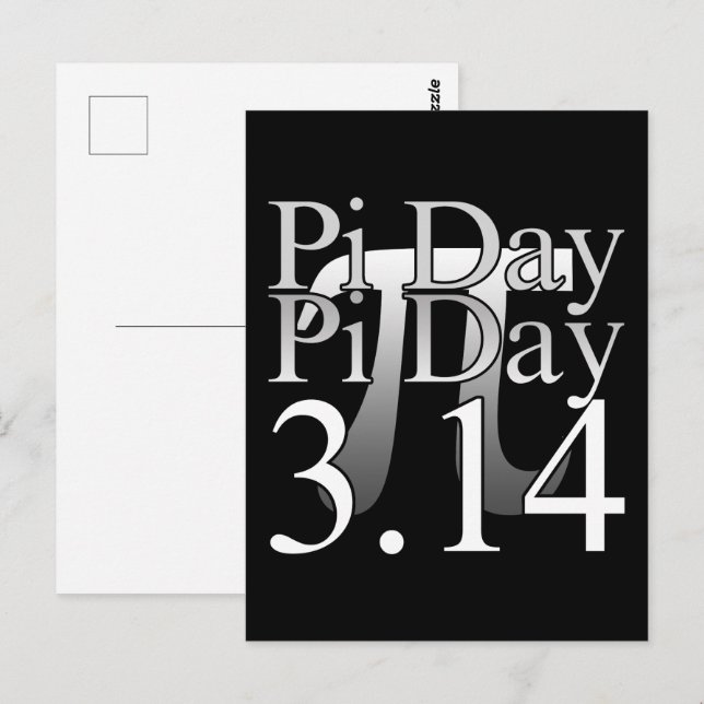 Pi-dagen typografi Svart Vykort (Fram/baksida)