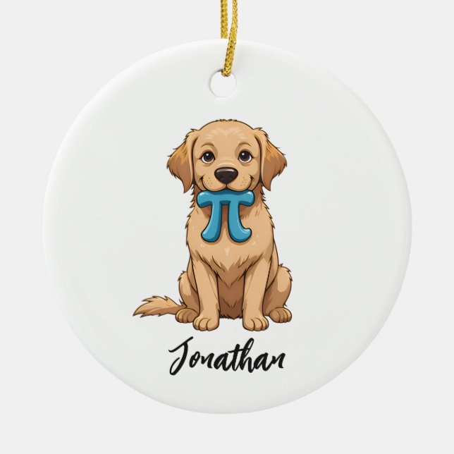 Pi-dags Hund Med Pi-symbol | Glad Pi-dag Julgransprydnad Keramik (Framsidan)