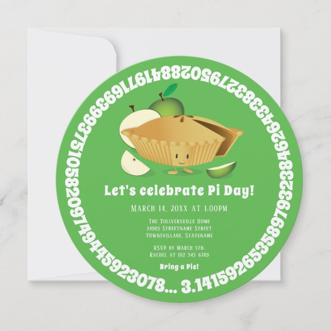 Pi Day Apple Paj Party Grönt Math Helgdag Inbjudningar (Framsida)
