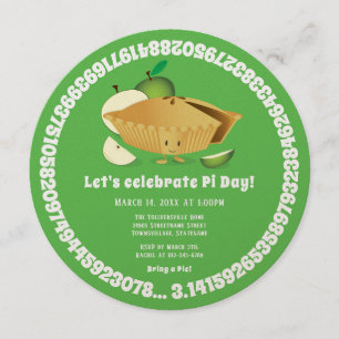 Pi Day Apple Paj Party Grönt Math Helgdag Inbjudningar