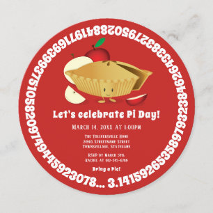 Pi Day Apple Paj Party Red Math Helgdag Inbjudningar
