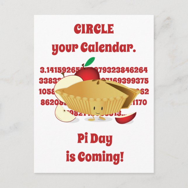 Pi Day Apple Paj Tecknad Red Numbers Vykort (Framsida)