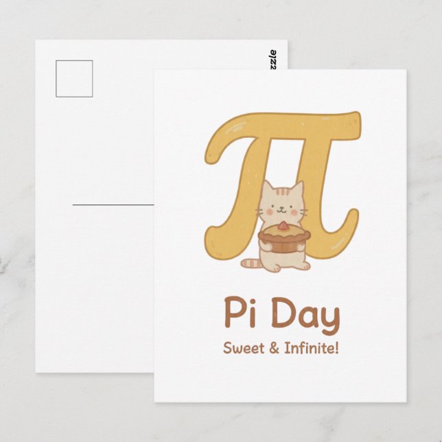 Pi Day Cute Cat Postcard – Sweet & Infinite | Math Vykort (Fram/baksida)