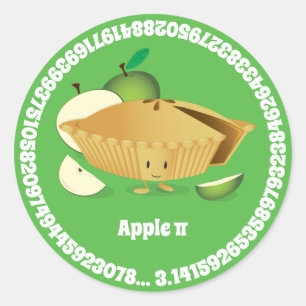 Pi Day Grönt Apple Paj Tecknade figurer-nummer Runt Klistermärke