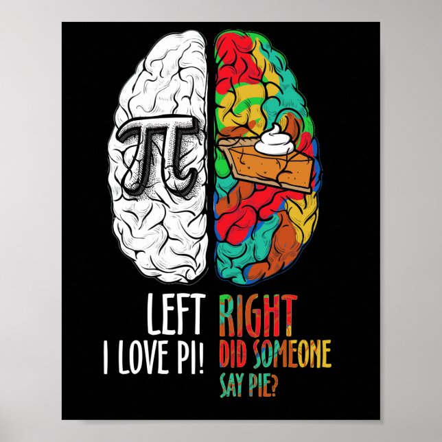 Pi Day Left Vs Right Brain Pie Shirt Math Geek Poster (Framsidan)