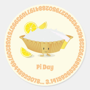 Pi Day Lemon Meringue Paj Tecknade figurer Runt Klistermärke