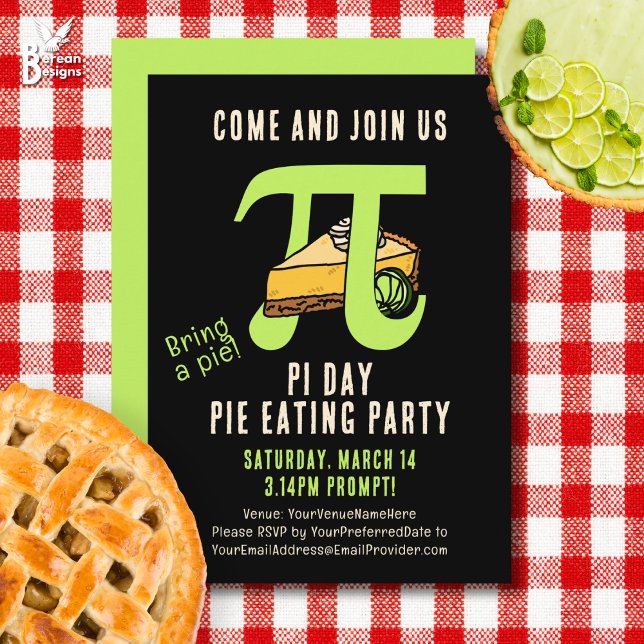 PI DAY Paj Eating Party Inbjudningar (Fun PI DAY PIE EATING PARTY invitation with customizable text. Ideal of math fans and pie lovers.)