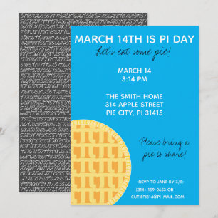 Pi Day Party-inbjudan med Pi-siffror på baksidan! Inbjudningar