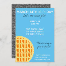 Pi Day Party-inbjudan med Pi-siffror på baksidan!