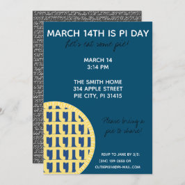Pi Day Party-inbjudan med Pi-siffror på baksidan! Inbjudningar