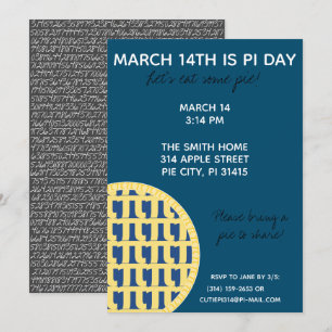Pi Day Party-inbjudan med Pi-siffror på baksidan! Inbjudningar