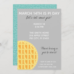 Pi Day Party-inbjudan med Pi-siffror på baksidan! Inbjudningar
