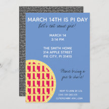 Pi Day Party-inbjudan med Pi-siffror på baksidan!