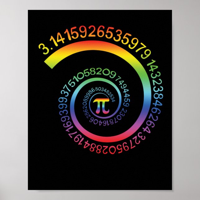 Pi Day Shirt Spiral Pi Färg Numbers Teacher Stude Poster (Framsidan)